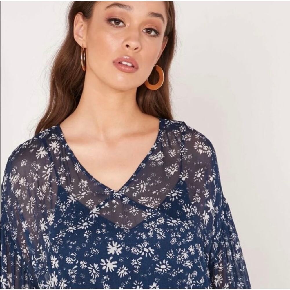 NWT Free People Wallflower Midi Maxi Dress Boho Navy Blue Floral Medium - Picture 5 of 11
